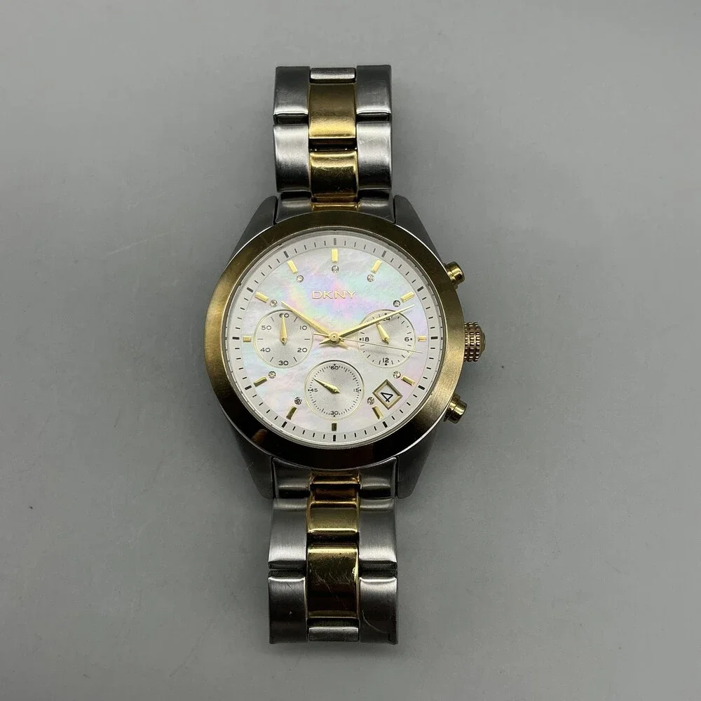 DKNY NY-8607 Womens Watch 38mm White MOP Dial Chronograph Date New Battery 7